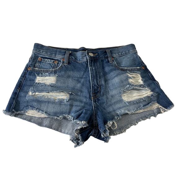 Aeropostale Vintage High Rise Shorty Distressed Denim Jean Shorts Size 6 Reg - Picture 1 of 13